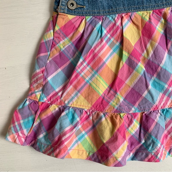 Oshkosh Denim Top Plaid Bottom Jumper Dress Sz 18 Months - Picture 4 of 11